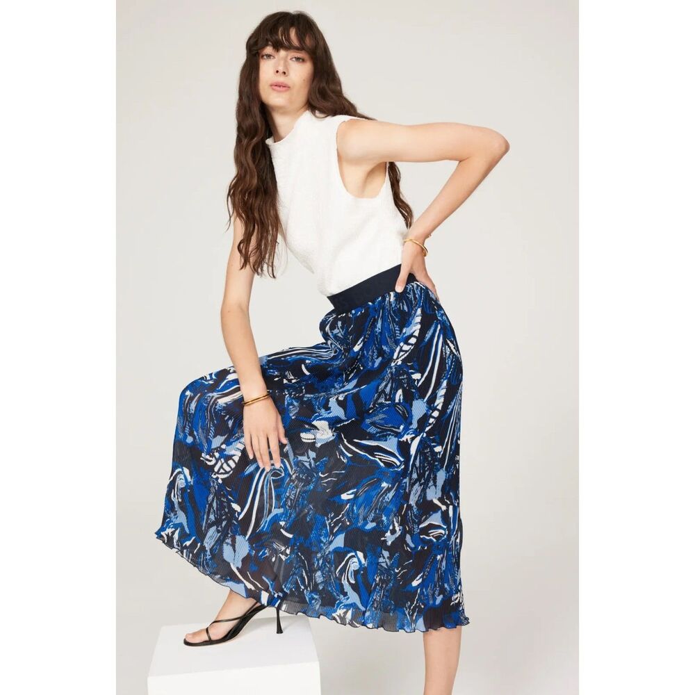 BOSS Hugo Boss Vapliso Elastic Waist Pleated Chiffon Midi Skirt in Blue Size 0 - Picture 5 of 16